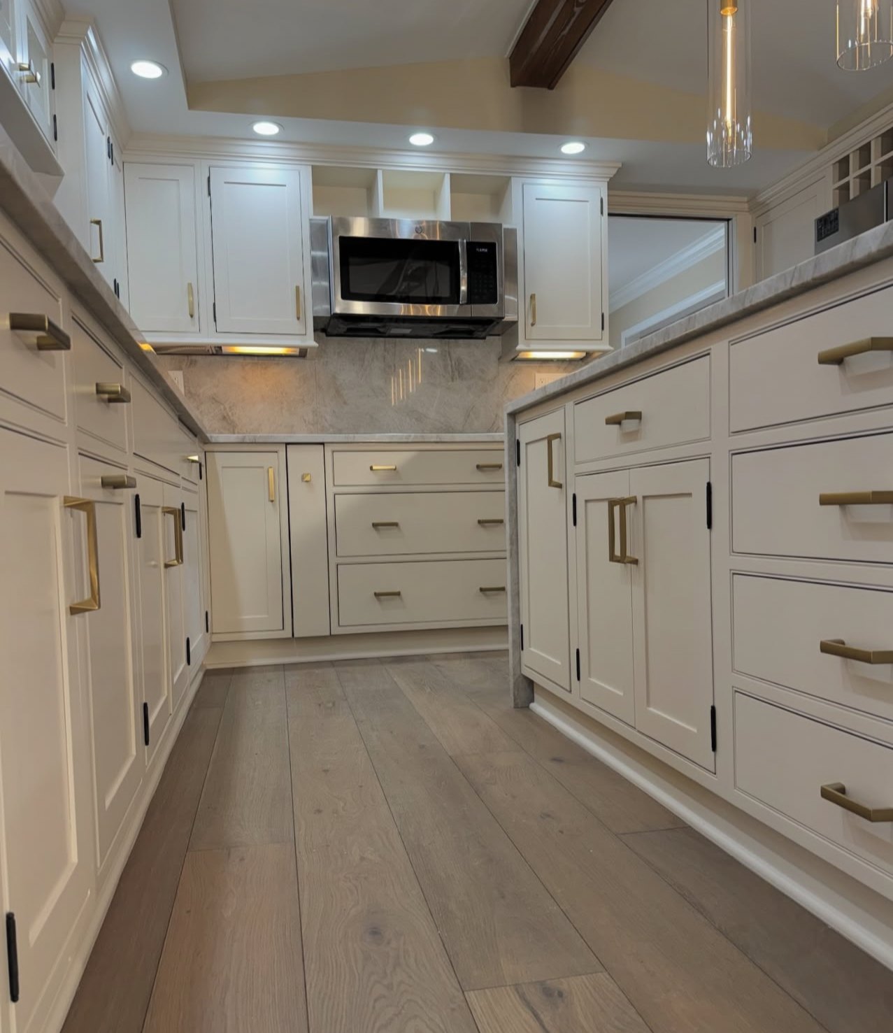 White kitchen cabinets after refinishing